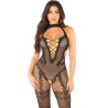 LEG AVENUE - BODYSTOCKING CROTCHLESS DE REJILLA NEGRO TALLA ÚNICA