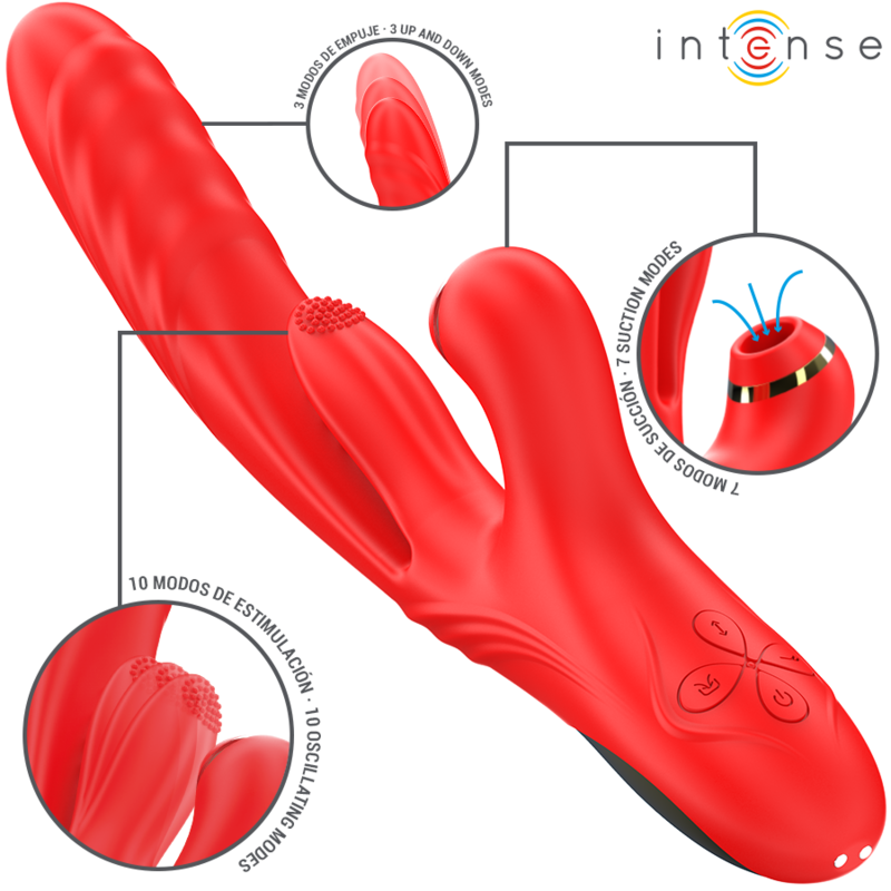 INTENSE - KAROL VIBRADOR MULTIFUNCIÓN EMPUJE  ESTIMULACIÓN  SUCCIÓN ROJO