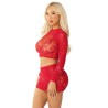 LEG AVENUE - TOP + FALDA DE REJILLA CON BRILLANTES ROJO