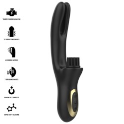 IBIZA - VIBRADOR HI-TECH RABITT BRUSHING MULTI CELDAS CLITORIALES Y DOBLE PINCHING NEGRO