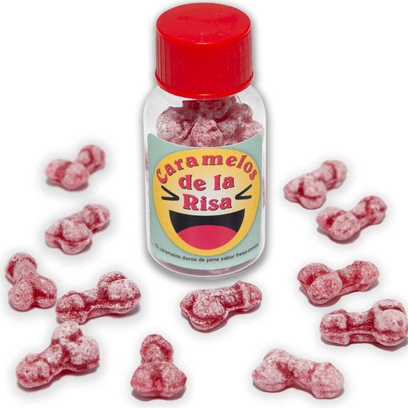 DIABLO PICANTE - 12 CARAMELOS DE LA RISA FORMA PENE FRESA/CEREZA