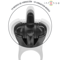 INTENSE - MABEL ANILLO VIBRADOR 10 VIBRACIONES CON ESTIMULADOR DE CLÍTORIS NEGRO