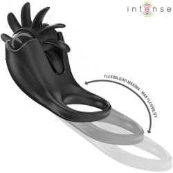 INTENSE - MABEL ANILLO VIBRADOR 10 VIBRACIONES CON ESTIMULADOR DE CLÍTORIS NEGRO