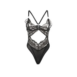 SUBBLIME - 955212 TRANSPARENT BODYSUIT WITH BLACK HOLLOW LACE S/M