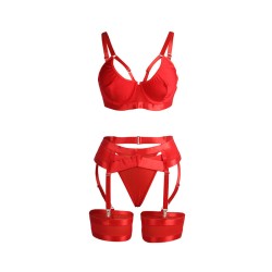 SUBBLIME - 955250 RED BONDAGE BRA WITH GARTER SET S/M