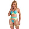 SUBBLIME - 955311 SET OF BRA WITH LACE AND GARTER LINES GREEN AND BLUE S/M