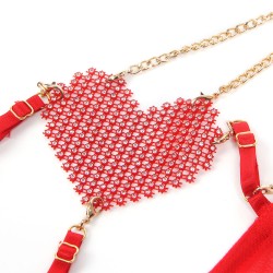 SUBBLIME - 955519 CONJUNTO SUJETADOR CON CADENAS Y CORAZÓN DE MALLA ROJO S/M