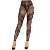 LEG AVENUE - LACE AND SHEER FOOTLESS TIGHTS BLACK