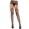 LEG AVENUE - LACE STOCKINGS WITH CROSS AND GARTER BELT BLACK