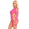 LEG AVENUE - BODY DE REJILLA CON LIGA Y ARNÉS ROSA NEÓN
