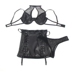SUBBLIME - 957582 CONJUNTO SUJETADOR Y FALDA DE CUERO NEGRO S/M