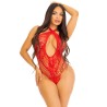 LEG AVENUE - BODY CRUZADO AL CUELLO DE ENCAJE  ROJO TALLA ÚNICA