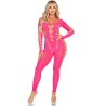 LEG AVENUE - PINK OPEN BACK BODYSTOCKING ONE SIZE