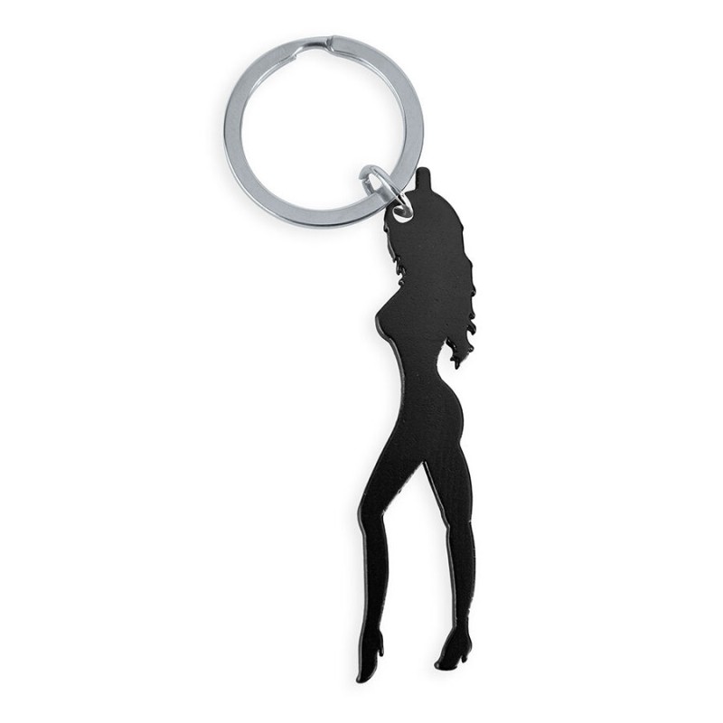 DIABLO PICANTE - KEYRING WITH FEMALE SILHOUETTE IN BLACK COLOR WITH BEER OPENER