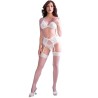 CHILIROSE - CR 4862 SET SUJETADOR, LIGUERO, TANGA Y MEDIAS DE ENCAJE BLANCO XL