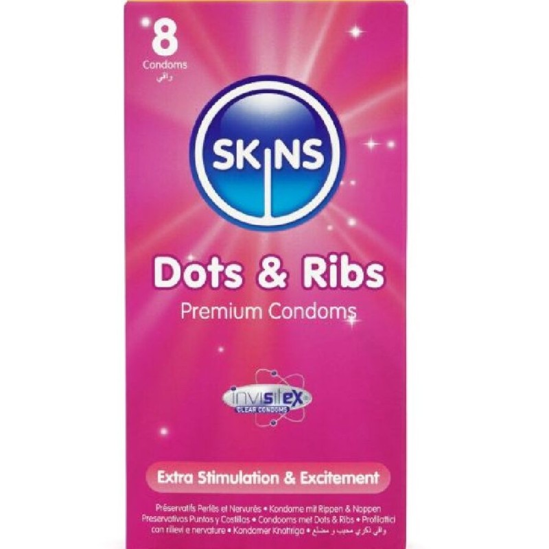 SKINS - DOTS  RIBS PREMIUM CONDOMS PACK 8