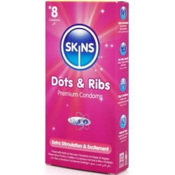 SKINS - DOTS  RIBS PRESERVATIVOS PREMIUM PACK 8
