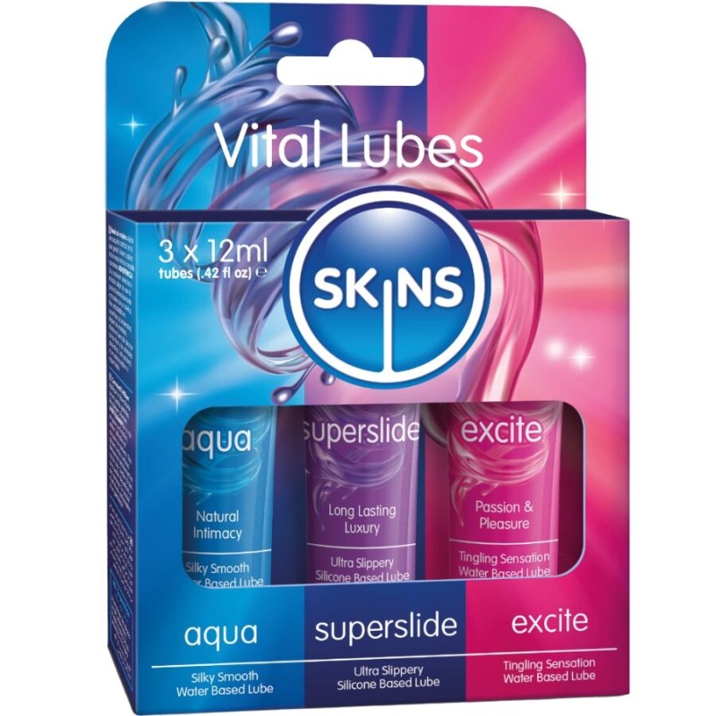 SKINS - VITAL LUBES KIT AQUA, SUPERSLIDE  EXCITE LUBRICANTS 3 x 12 ML