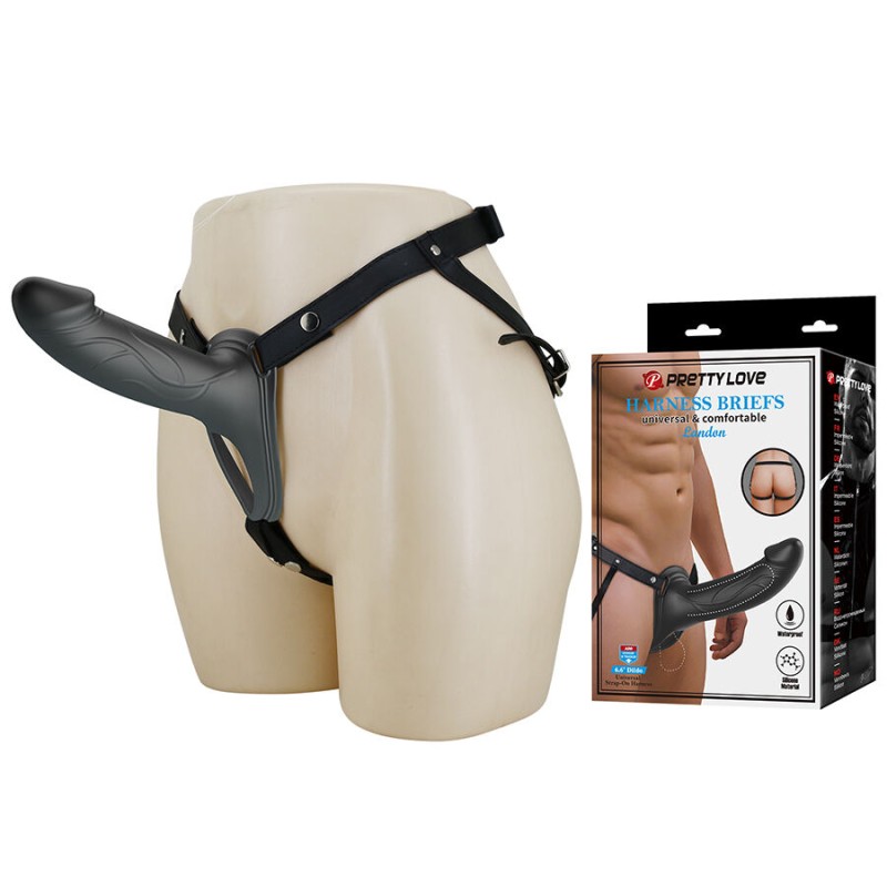 PRETTY LOVE - LONDON UNIVERSAL HARNESS WITH SILICONE STRAP-ON DILDO BLACK 16.8 CM