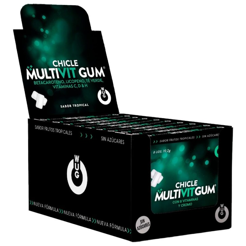 WUG GUM - MULTIVIT VITAMIN C, H, D, BETA-CAROTENE, LYCOPENE AND GREEN TEA  DISPLAY 12 X 8 UNITS