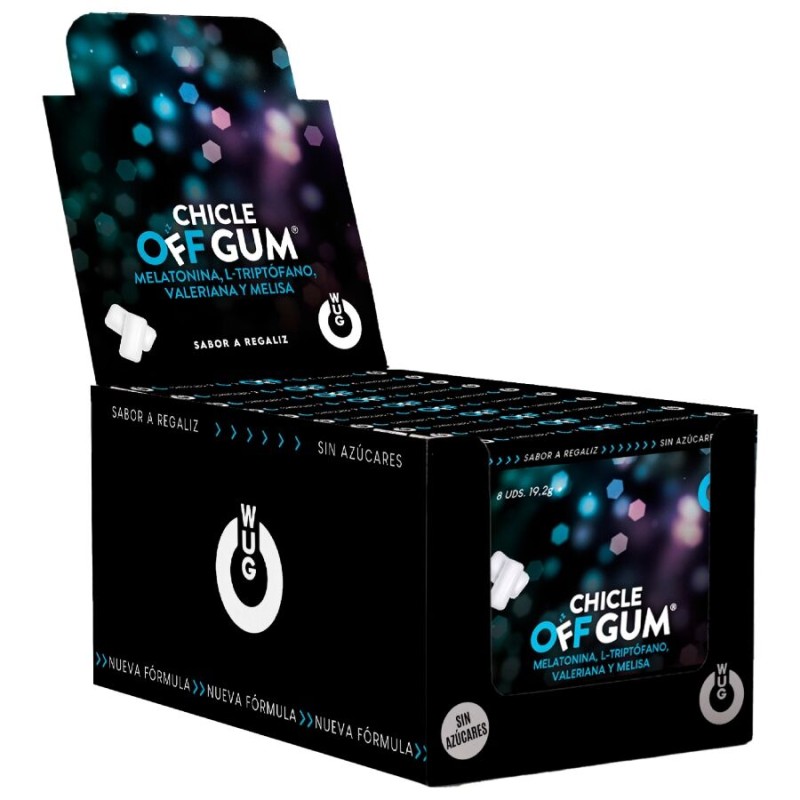WUG GUM - OFF VALERIAN, TRYPTOPHAN, LEMON BALM AND MELATONIN  DISPLAY 12 X 8 UNITS