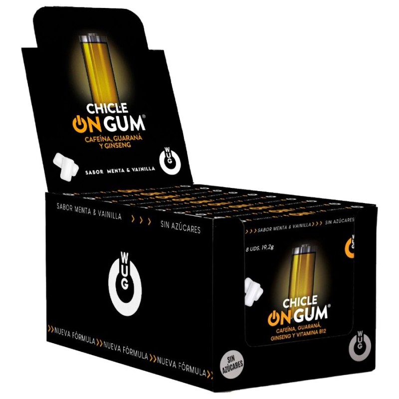 WUG GUM - ON CAFFEINE, GINSENG AND GUARANA GUM  DISPLAY 12 X 8 UNITS