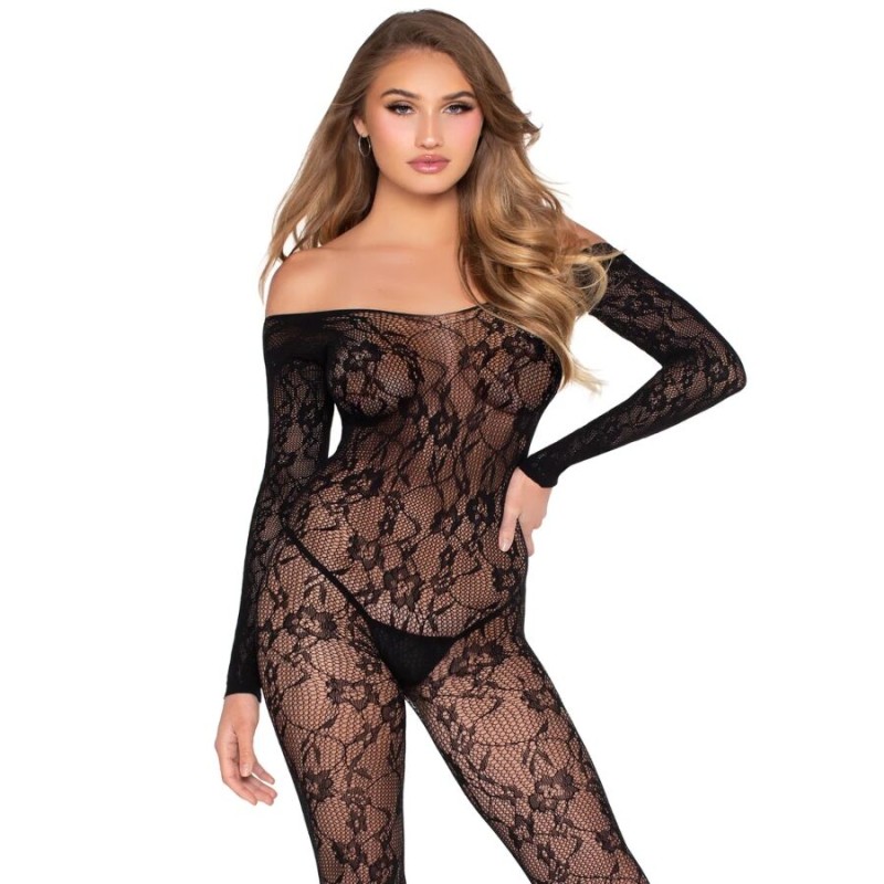 LEG AVENUE - 89366 LACE LINGERIE BODYSTOCKING BLACK - ONE SIZE