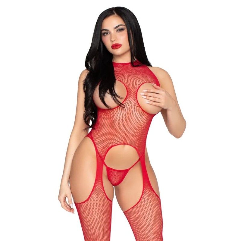 LEG AVENUE - 89374 CUPLESS BODYSTOCKING AND PANTY RED - ONE SIZE