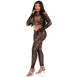 LEG AVENUE - 89373 PYTHON CROP TOP  FOOTLESS TIGHTS BLACK - ONE SIZE