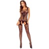 PASSION - BS121 BLACK GARTER-EFFECT BODYSTOCKING