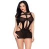 LEG AVENUE - 81680 OPAQUE MINI DRESS AND HALTER TEDDY BLACK - ONE SIZE