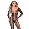 LEG AVENUE - 89369 NET  LACE JUMPSUIT BLACK - ONE SIZE