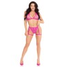 LEG AVENUE - 86148 LACE BRA TOP AND PANTY WITH GARTERS PINK - ONE SIZE