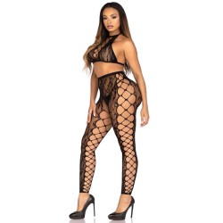 LEG AVENUE - 89372 CROP TOP  CROTCHLESS TIGHTS BLACK - ONE SIZE