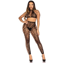 LEG AVENUE - 89372 CROP TOP  CROTCHLESS TIGHTS BLACK - ONE SIZE