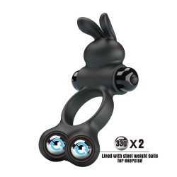 PRETTY LOVE - VIBRATING PENIS RING WITH BUNNY STIMULATOR 10 FUNCTIONS BLACK