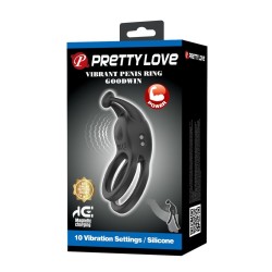 PRETTY LOVE - GOODWIN RECHARGEABLE DOUBLE VIBRATING COCK RING BLACK