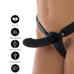 HIDDEN DESIRE - INFERNO HARNESS WITH 14 CM SILICONE DOUBLE VIBRATING DILDO REMOTE CONTROL BLACK