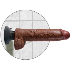 KING COCK - DILDO VIBRADOR CON TESTICULOS 25.5 CM COLOR MARRON